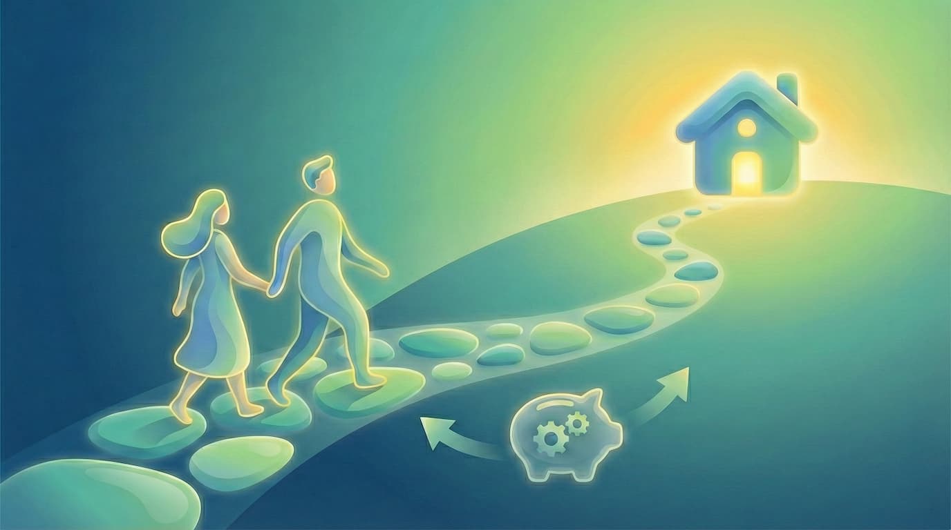 Pareja mirando hacia el horizonte de sus metas financieras